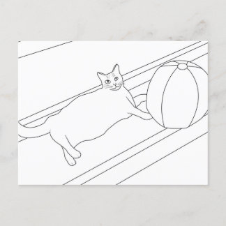 Cat with beachball, coloring postcards