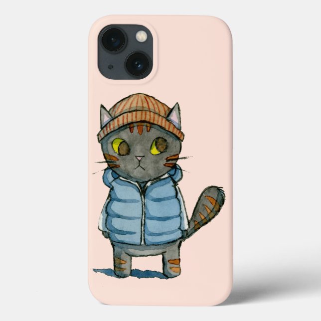 Cat with Beanie and Down Vest Watercolor Case-Mate iPhone Case (Back)