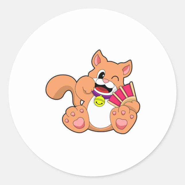 Cat with Bell Classic Round Sticker (Front)