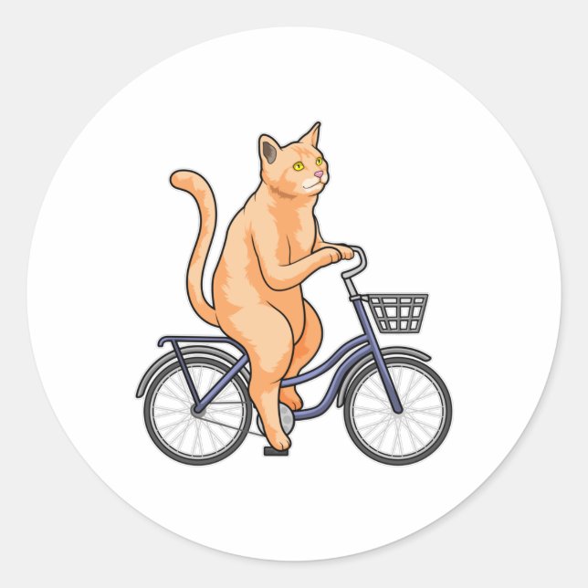 Cat with Bicycle Classic Round Sticker (Front)