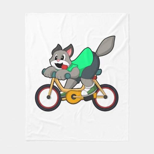 Cat with Bicycle Fleece Blanket