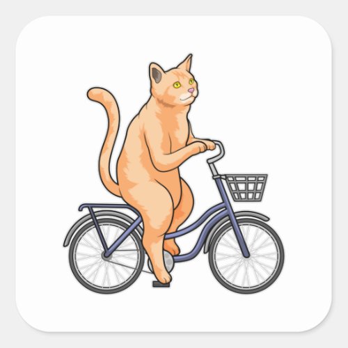 Cat with Bicycle Square Sticker