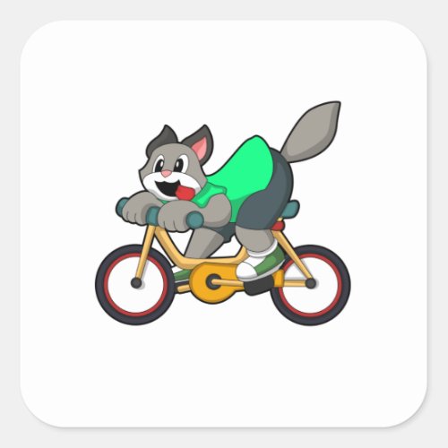 Cat with Bicycle Square Sticker