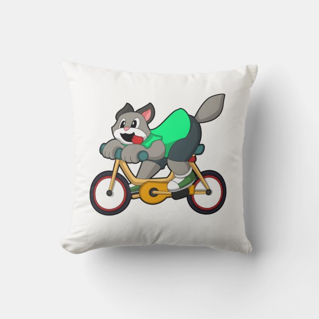 Cat with Bicycle Throw Pillow (Front)