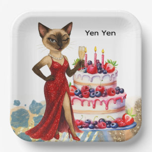 Cat with Big Birthday Cake Paper Plates