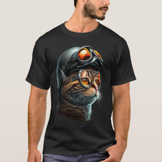Cat with biker helmet Cats 2 T-Shirt