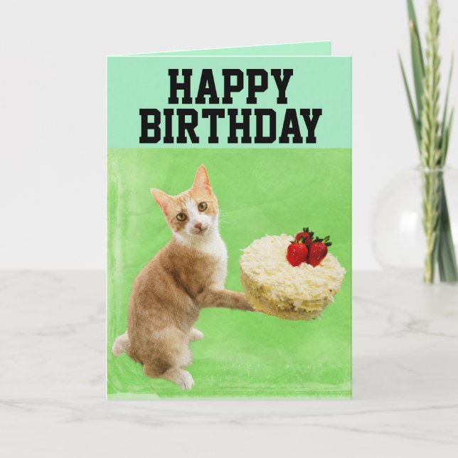 CAT WITH BIRTHDAY CAKE BIG GREETING CARD (Front)