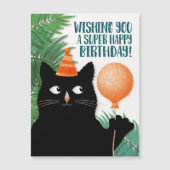 Cat with birthday hat, balloon and plants (Front)