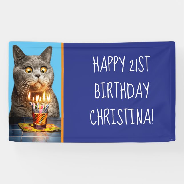 Cat With Birthday Shot Glass Banner (Horizontal)