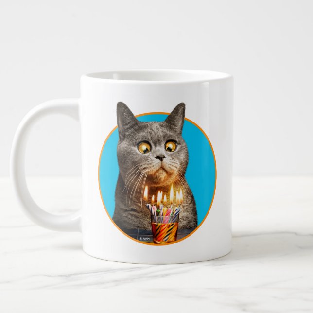 Cat With Birthday Shot Glass Giant Coffee Mug (Left)