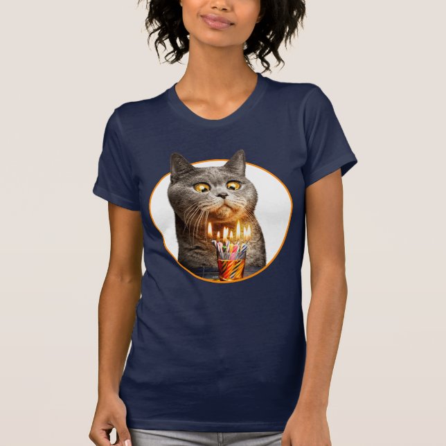 Cat With Birthday Shot Glass T-Shirt (Front)
