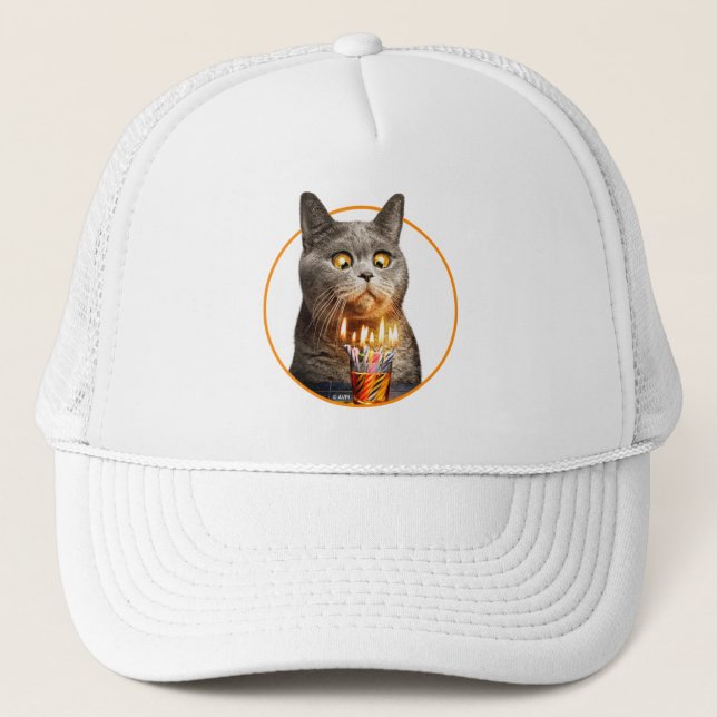 Cat With Birthday Shot Glass Trucker Hat (Front)