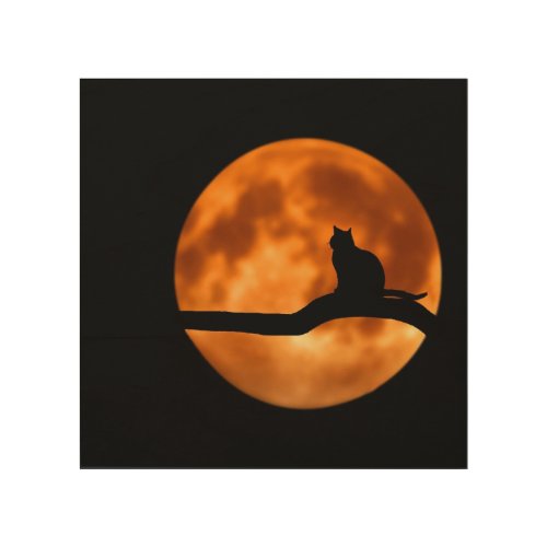 Cat with bloody moon  wood wall art