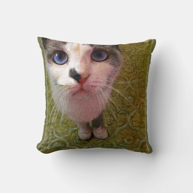 Cat with blue eyes by Alexandra Cook Throw Pillow (Front)