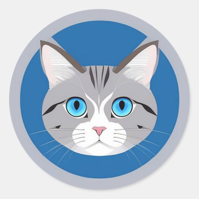 Cat With Blue Eyes Classic Round Sticker (Front)
