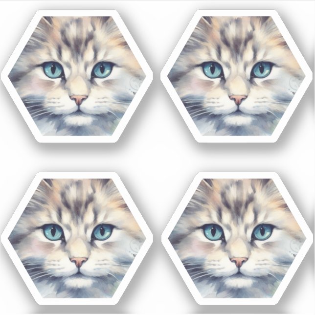 Cat with blue eyes hexagon sticker (Front)