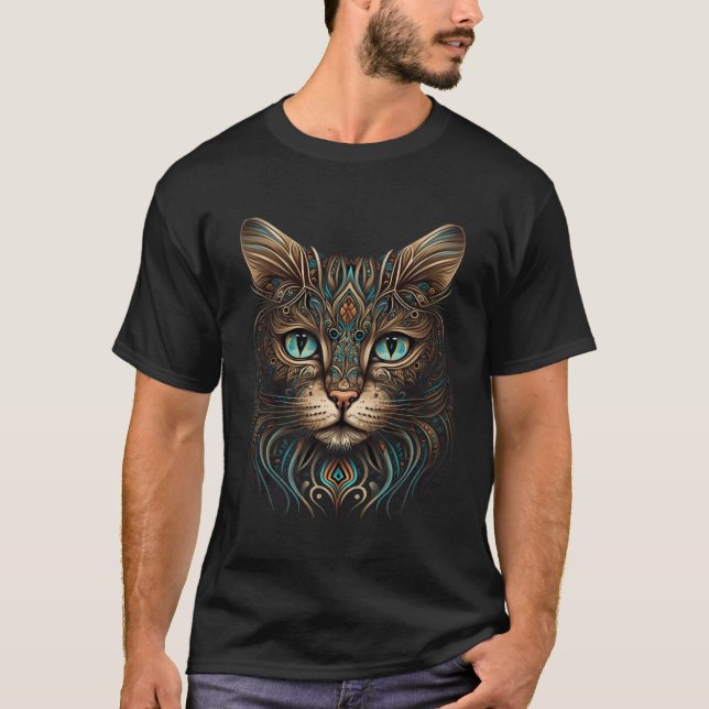 Cat with Blue Eyes on Black Unique Cat Dad or Mom T-Shirt (Front)