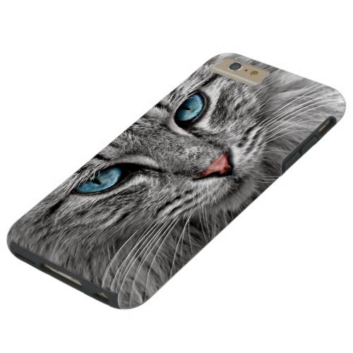 Cat with Blue Eyes Pink Nose and Gray Fur Tough iPhone 6 Plus Case