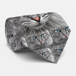 Cat with Blue Eyes Pink Nose and Gray Fur Neck Tie