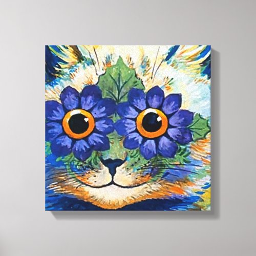 Cat With Blue Petals by Louis Wain Canvas Print