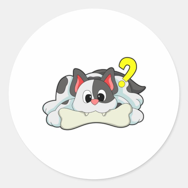 Cat with Bone Classic Round Sticker (Front)