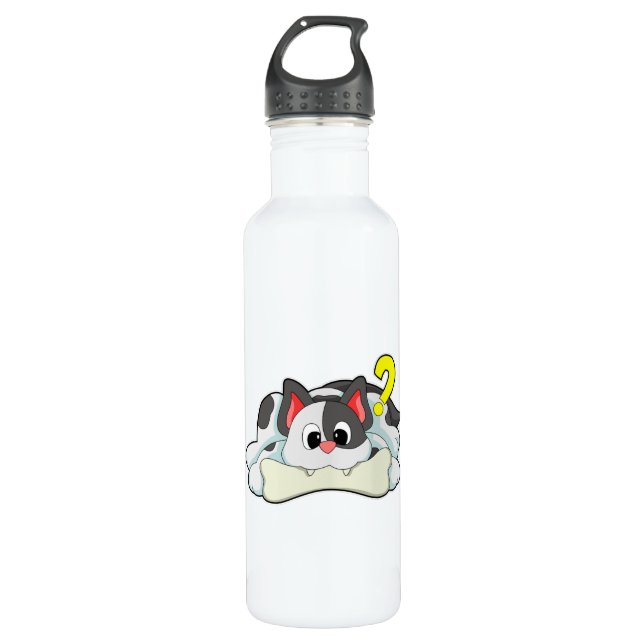 Cat with Bone Stainless Steel Water Bottle (Front)