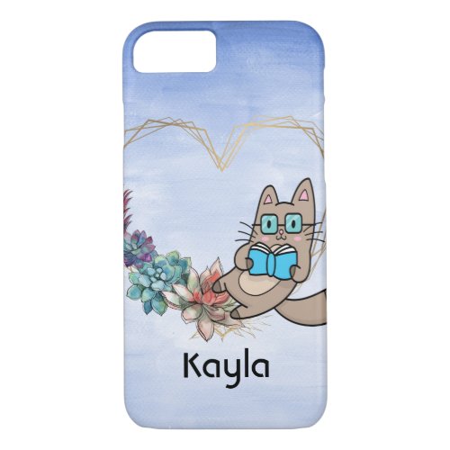 Cat with Book  Faux Gold Heart iPhone 87 Case