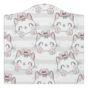 cat with bow pattern door sign