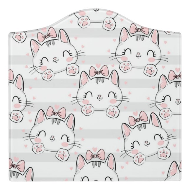 cat with bow pattern door sign (Large Crest Front)