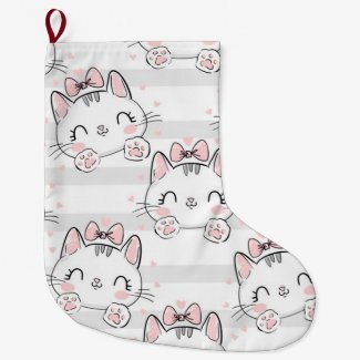 cat with bow pattern large christmas stocking