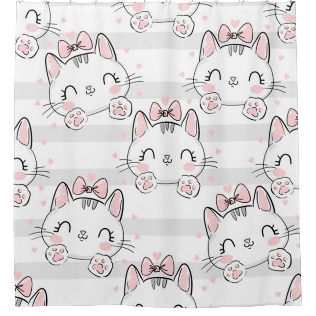 cat with bow pattern shower curtain (Front)