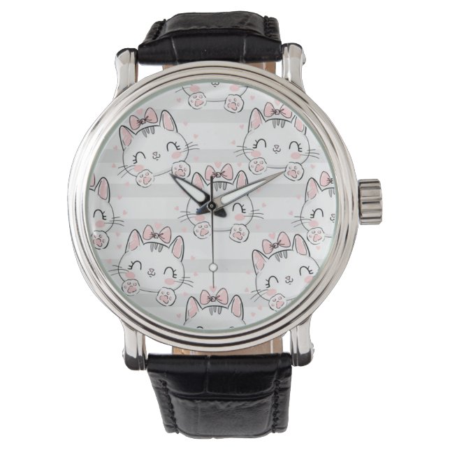 cat with bow pattern watch (Front)