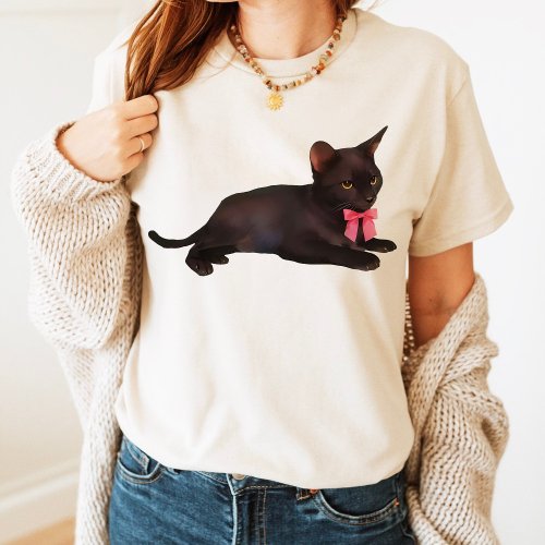 Cat with bow preppycoquette clothing 90s Style  T_Shirt