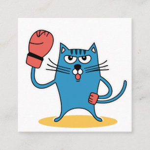 Cat with Boxing Gloves Square Business Card