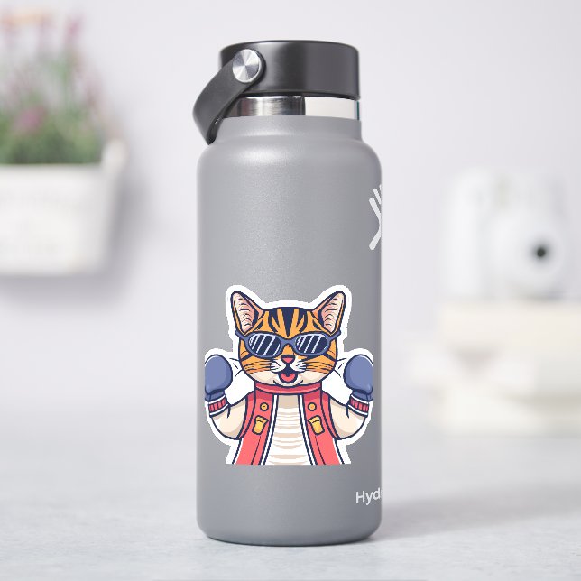 Cat with Boxing Gloves Sticker (HydroFlask)