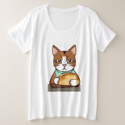 Cat with bread plus size T_Shirt