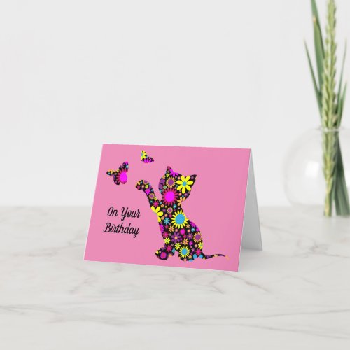 Cat With Butterflies Birthday Greeting Card