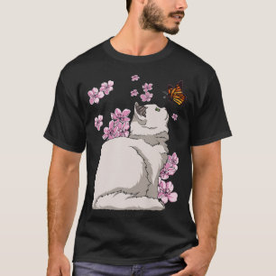 Cat With Butterfly Japanese Sakura Cherry Blossom T-Shirt