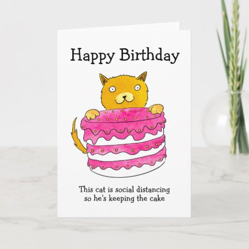 Cat with cake birthday card
