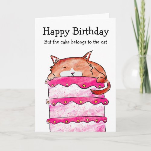 Cat with cake birthday card