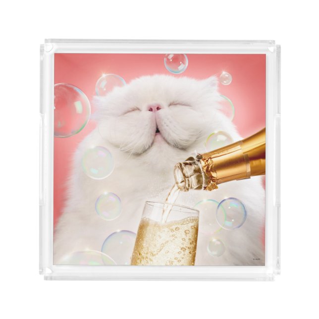 Cat With Champagne Acrylic Tray (Front)
