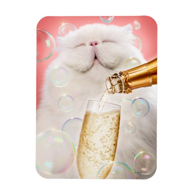 Cat With Champagne Magnet (Vertical)