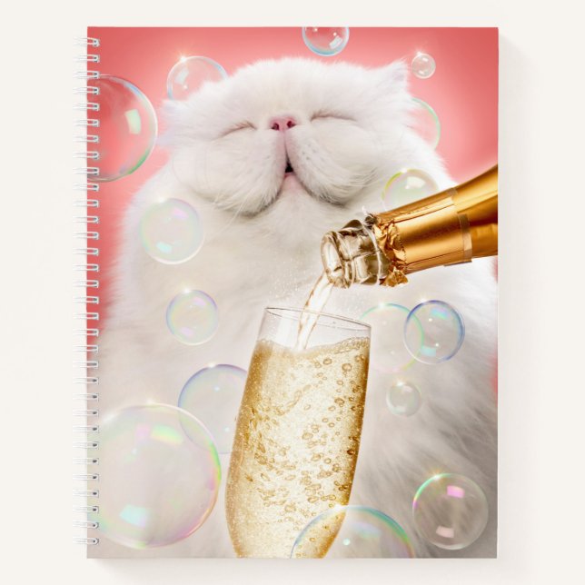 Cat With Champagne Notebook (Front)