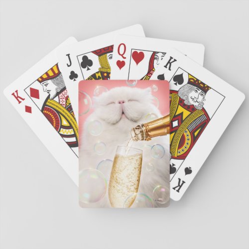Cat With Champagne Poker Cards