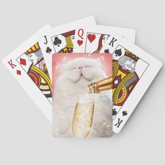 Cat With Champagne Poker Cards (Back)