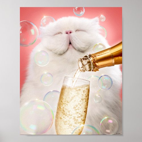 Cat With Champagne Poster