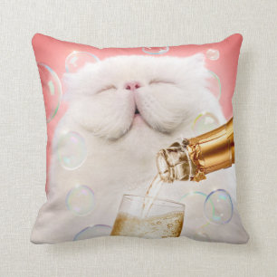 Cat With Champagne Throw Pillow