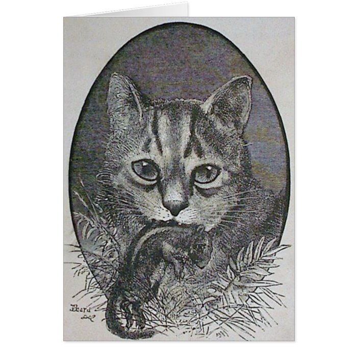 Cat with Chipmunk Victorian Christmas Card