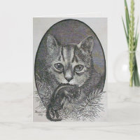 Cat with Chipmunk Victorian Christmas Card