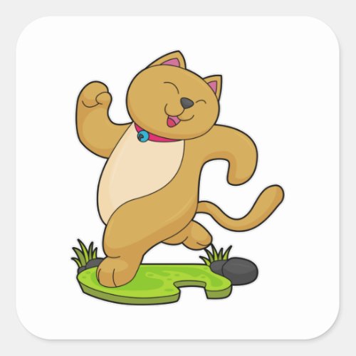 Cat with Choker at Running Square Sticker